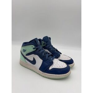 Jordan 1 Mid Mystic Navy Mint Foam White 554725-413 Mens 7Y Sneakers
